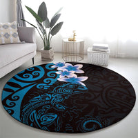 New Zealand Tuatara Plumeria Round Carpet Maori Blue Koru Tribal Tattoo