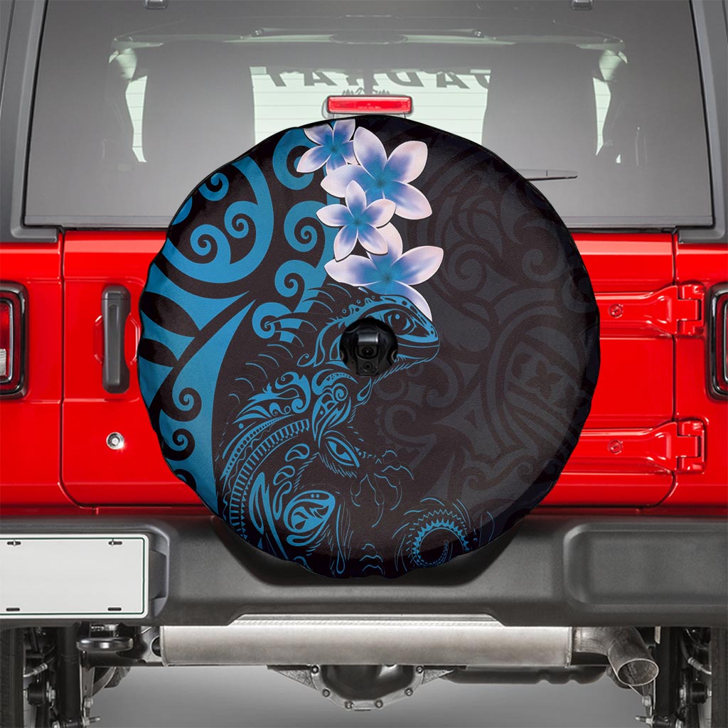 New Zealand Tuatara Plumeria Spare Tire Cover Maori Blue Koru Tribal Tattoo