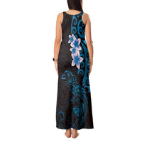 New Zealand Tuatara Plumeria Tank Maxi Dress Maori Blue Koru Tribal Tattoo