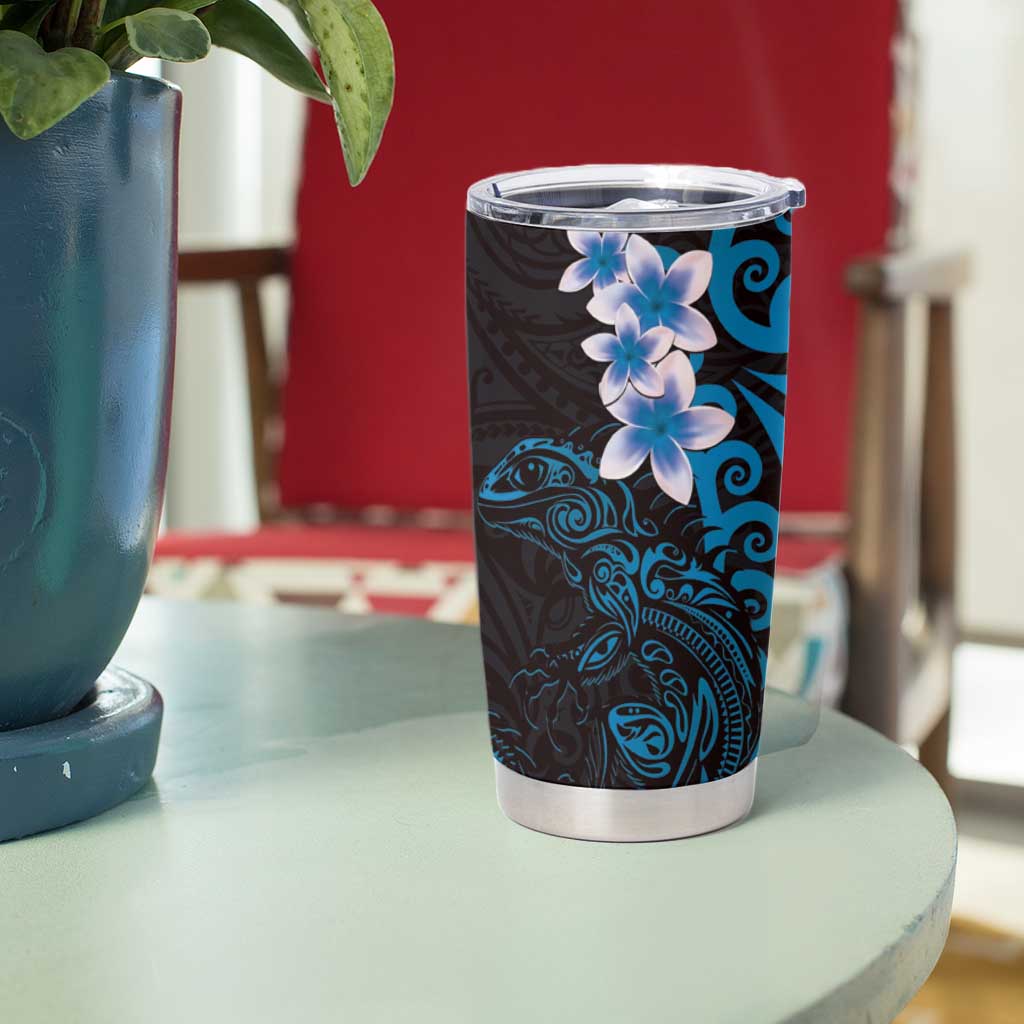New Zealand Tuatara Plumeria Tumbler Cup Maori Blue Koru Tribal Tattoo