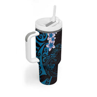 New Zealand Tuatara Plumeria Tumbler With Handle Maori Blue Koru Tribal Tattoo