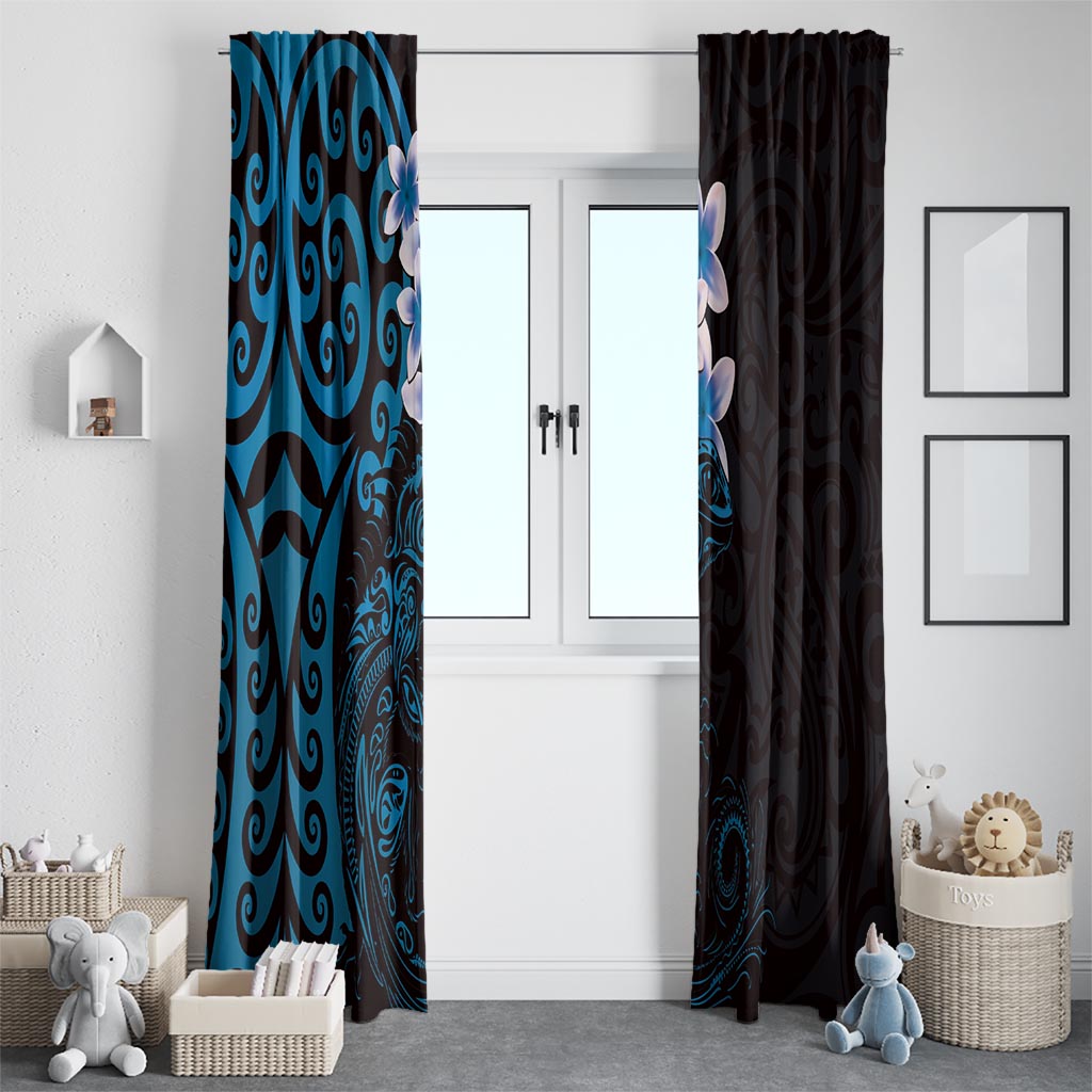New Zealand Tuatara Plumeria Window Curtain Maori Blue Koru Tribal Tattoo LT01 - Polynesian Pride