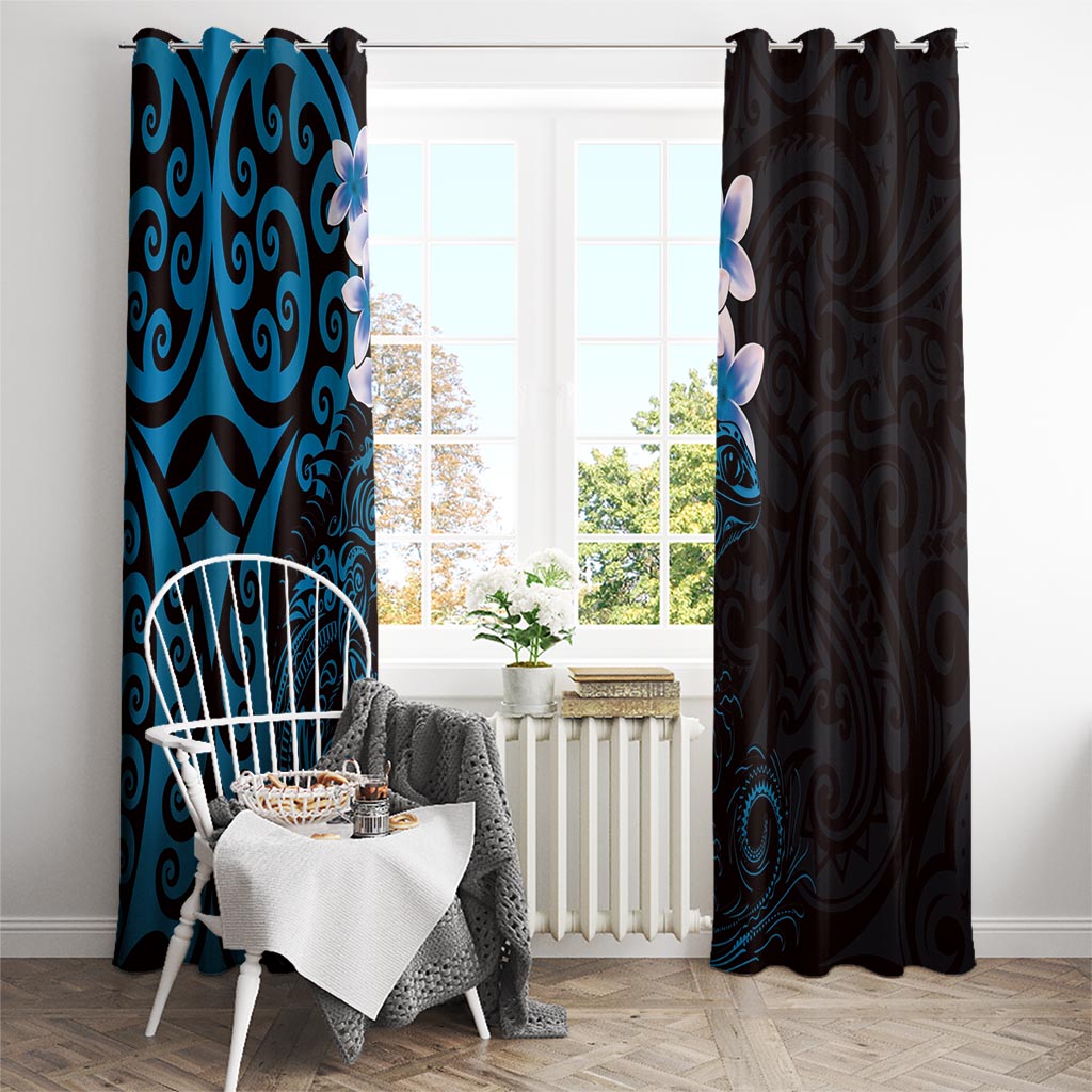 New Zealand Tuatara Plumeria Window Curtain Maori Blue Koru Tribal Tattoo LT01 - Polynesian Pride