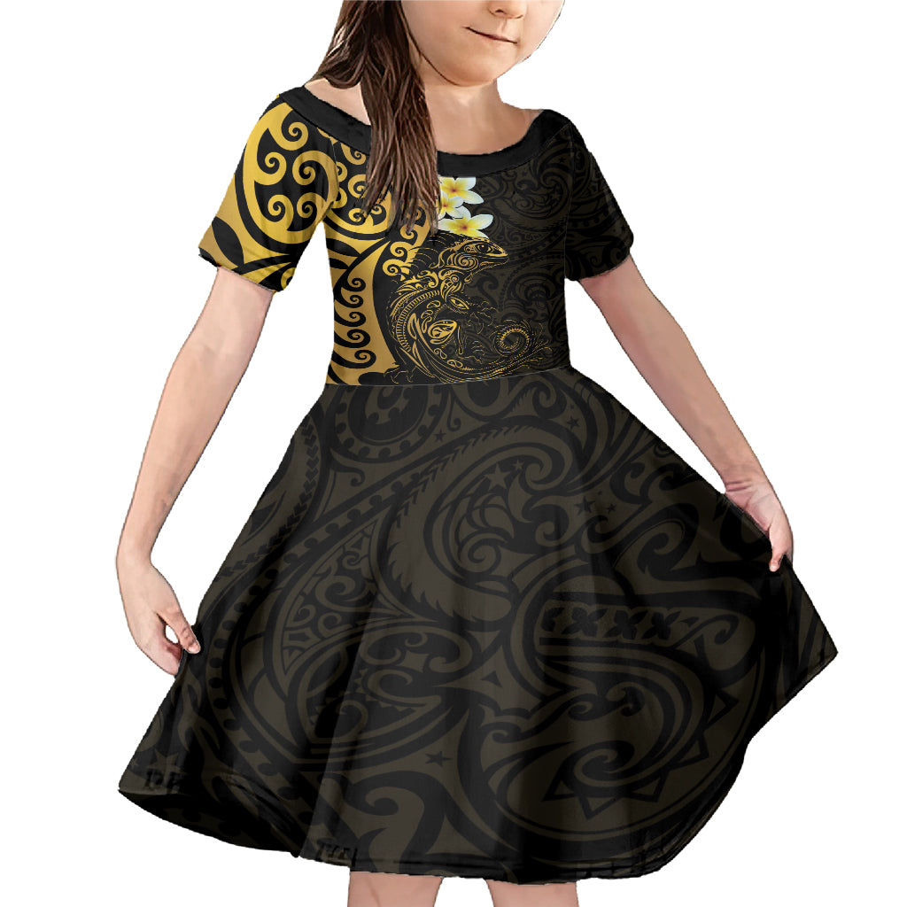 New Zealand Tuatara Plumeria Family Matching Mermaid Dress and Hawaiian Shirt Maori Gold Koru Tribal Tattoo