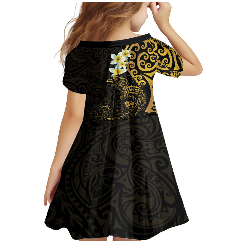 New Zealand Tuatara Plumeria Family Matching Mermaid Dress and Hawaiian Shirt Maori Gold Koru Tribal Tattoo