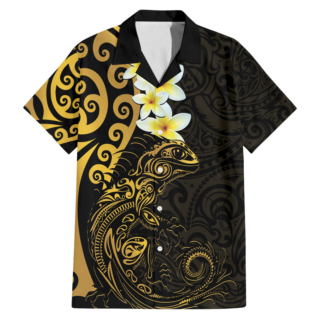 New Zealand Tuatara Plumeria Family Matching Mermaid Dress and Hawaiian Shirt Maori Gold Koru Tribal Tattoo