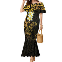 New Zealand Tuatara Plumeria Family Matching Mermaid Dress and Hawaiian Shirt Maori Gold Koru Tribal Tattoo
