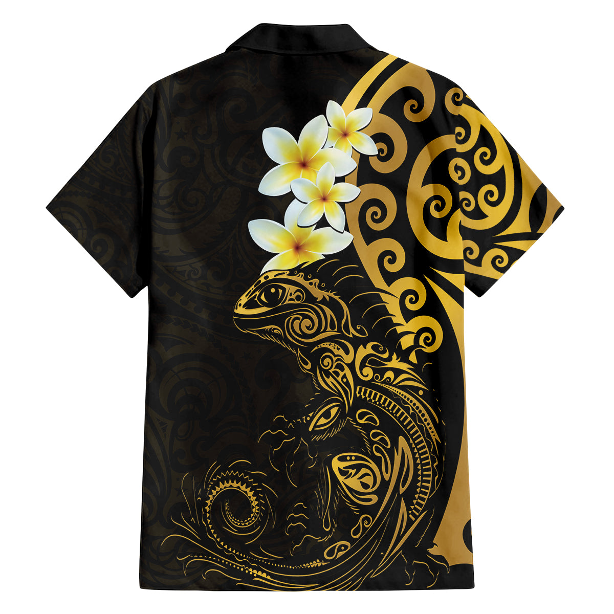 New Zealand Tuatara Plumeria Family Matching Off The Shoulder Long Sleeve Dress and Hawaiian Shirt Maori Gold Koru Tribal Tattoo