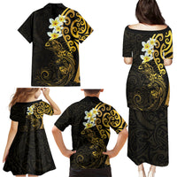 New Zealand Tuatara Plumeria Family Matching Puletasi and Hawaiian Shirt Maori Gold Koru Tribal Tattoo
