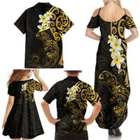 New Zealand Tuatara Plumeria Family Matching Summer Maxi Dress and Hawaiian Shirt Maori Gold Koru Tribal Tattoo