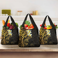 New Zealand Tuatara Plumeria Grocery Bag Maori Gold Koru Tribal Tattoo