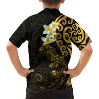 New Zealand Tuatara Plumeria Kid Hawaiian Shirt Maori Gold Koru Tribal Tattoo