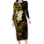 New Zealand Tuatara Plumeria Long Sleeve Bodycon Dress Maori Gold Koru Tribal Tattoo