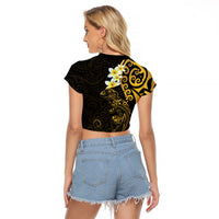 New Zealand Tuatara Plumeria Raglan Cropped T Shirt Maori Gold Koru Tribal Tattoo