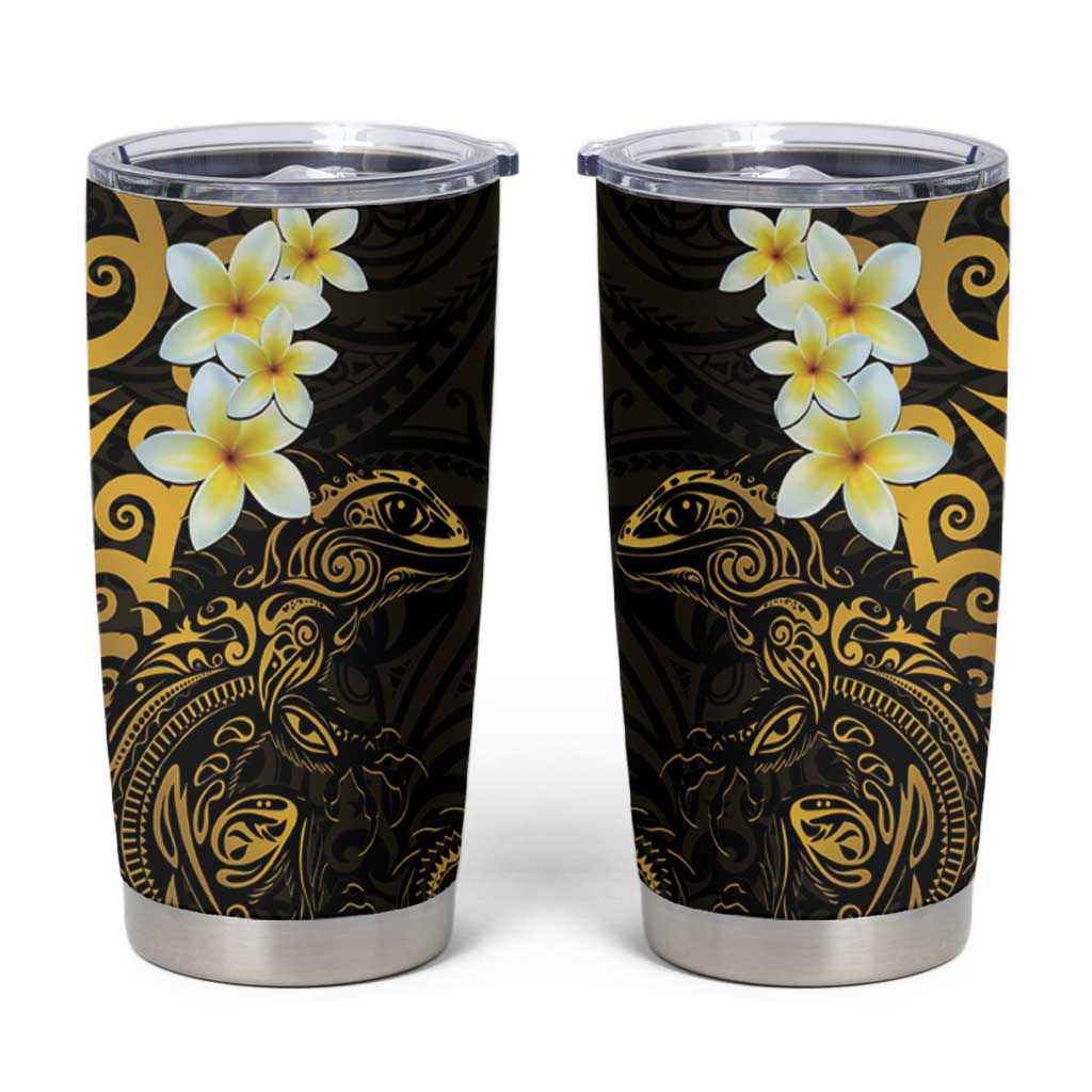 New Zealand Tuatara Plumeria Tumbler Cup Maori Gold Koru Tribal Tattoo