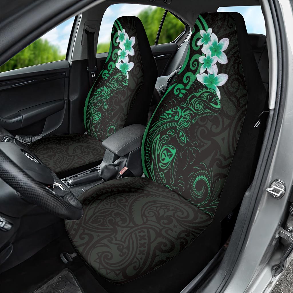 New Zealand Tuatara Plumeria Car Seat Cover Maori Green Koru Tribal Tattoo