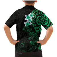 New Zealand Tuatara Plumeria Family Matching Mermaid Dress and Hawaiian Shirt Maori Green Koru Tribal Tattoo