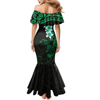 New Zealand Tuatara Plumeria Family Matching Mermaid Dress and Hawaiian Shirt Maori Green Koru Tribal Tattoo
