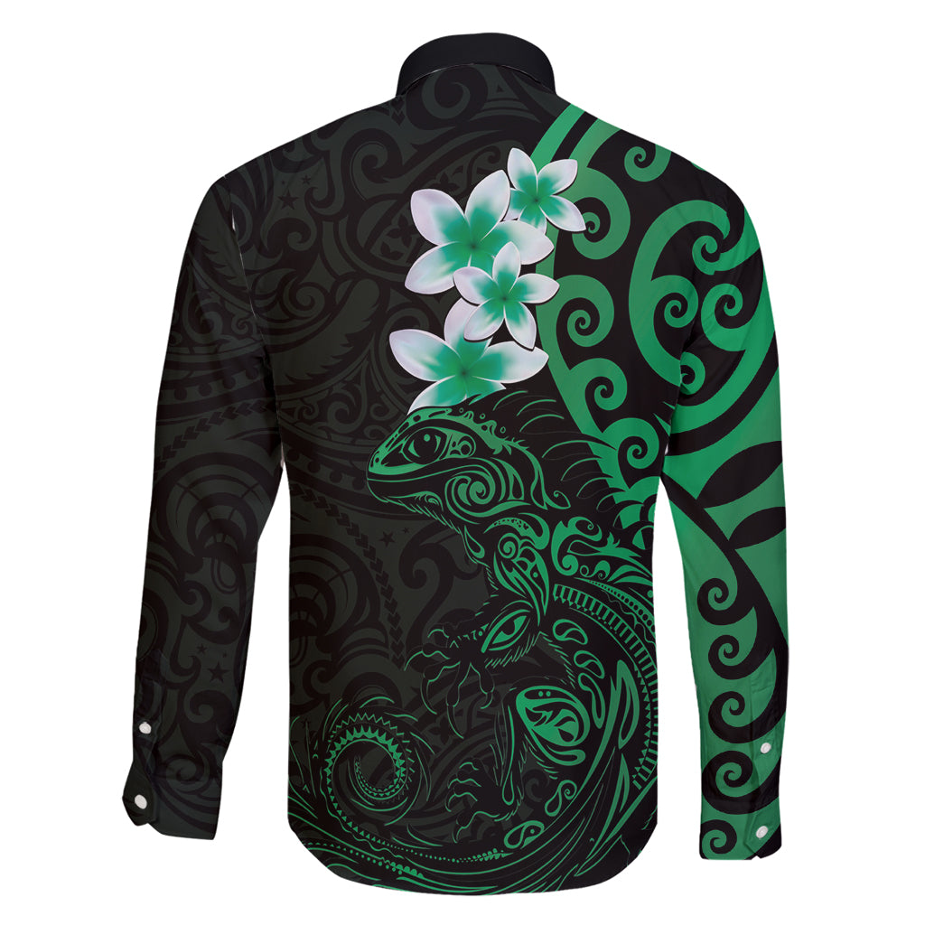 New Zealand Tuatara Plumeria Family Matching Tank Maxi Dress and Hawaiian Shirt Maori Green Koru Tribal Tattoo