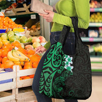New Zealand Tuatara Plumeria Grocery Bag Maori Green Koru Tribal Tattoo