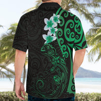 New Zealand Tuatara Plumeria Hawaiian Shirt Maori Green Koru Tribal Tattoo