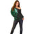 New Zealand Tuatara Plumeria Off Shoulder Sweater Maori Green Koru Tribal Tattoo