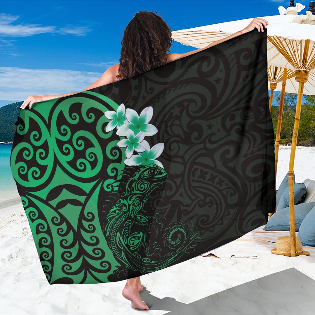 New Zealand Tuatara Plumeria Sarong Maori Green Koru Tribal Tattoo