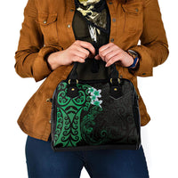 New Zealand Tuatara Plumeria Shoulder Handbag Maori Green Koru Tribal Tattoo
