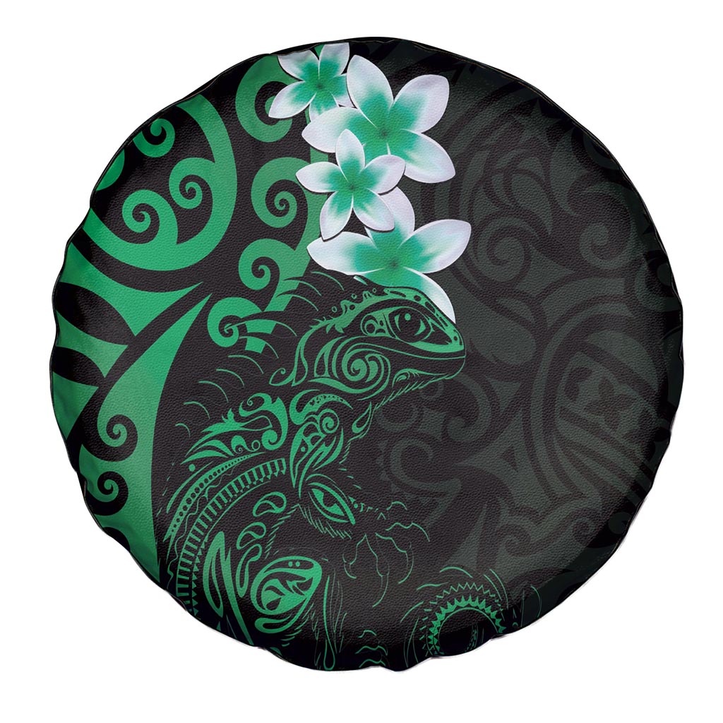 New Zealand Tuatara Plumeria Spare Tire Cover Maori Green Koru Tribal Tattoo