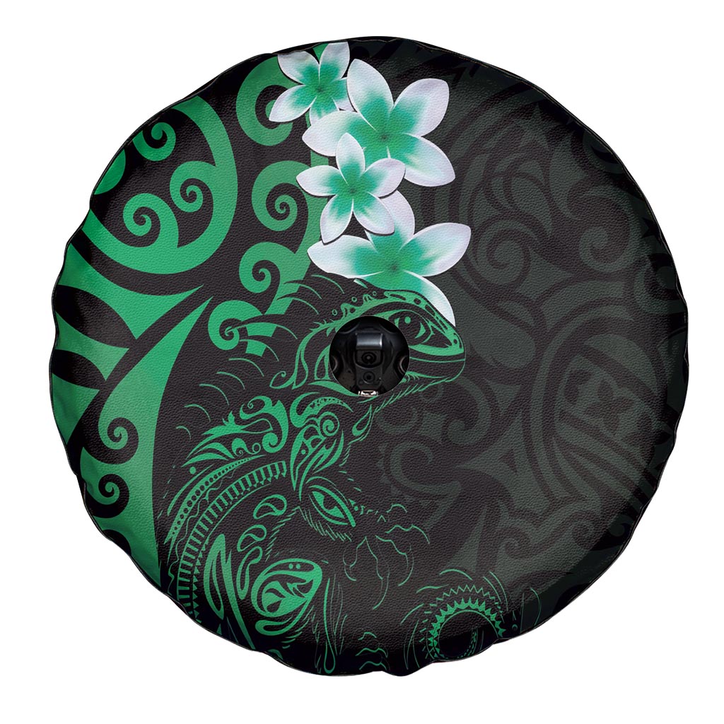 New Zealand Tuatara Plumeria Spare Tire Cover Maori Green Koru Tribal Tattoo