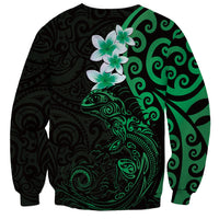 New Zealand Tuatara Plumeria Sweatshirt Maori Green Koru Tribal Tattoo