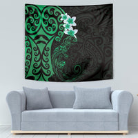 New Zealand Tuatara Plumeria Tapestry Maori Green Koru Tribal Tattoo