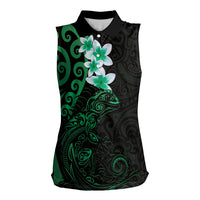 New Zealand Tuatara Plumeria Women Sleeveless Polo Shirt Maori Green Koru Tribal Tattoo