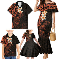 New Zealand Tuatara Plumeria Family Matching Mermaid Dress and Hawaiian Shirt Maori Orange Koru Tribal Tattoo