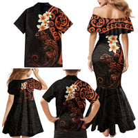New Zealand Tuatara Plumeria Family Matching Mermaid Dress and Hawaiian Shirt Maori Orange Koru Tribal Tattoo