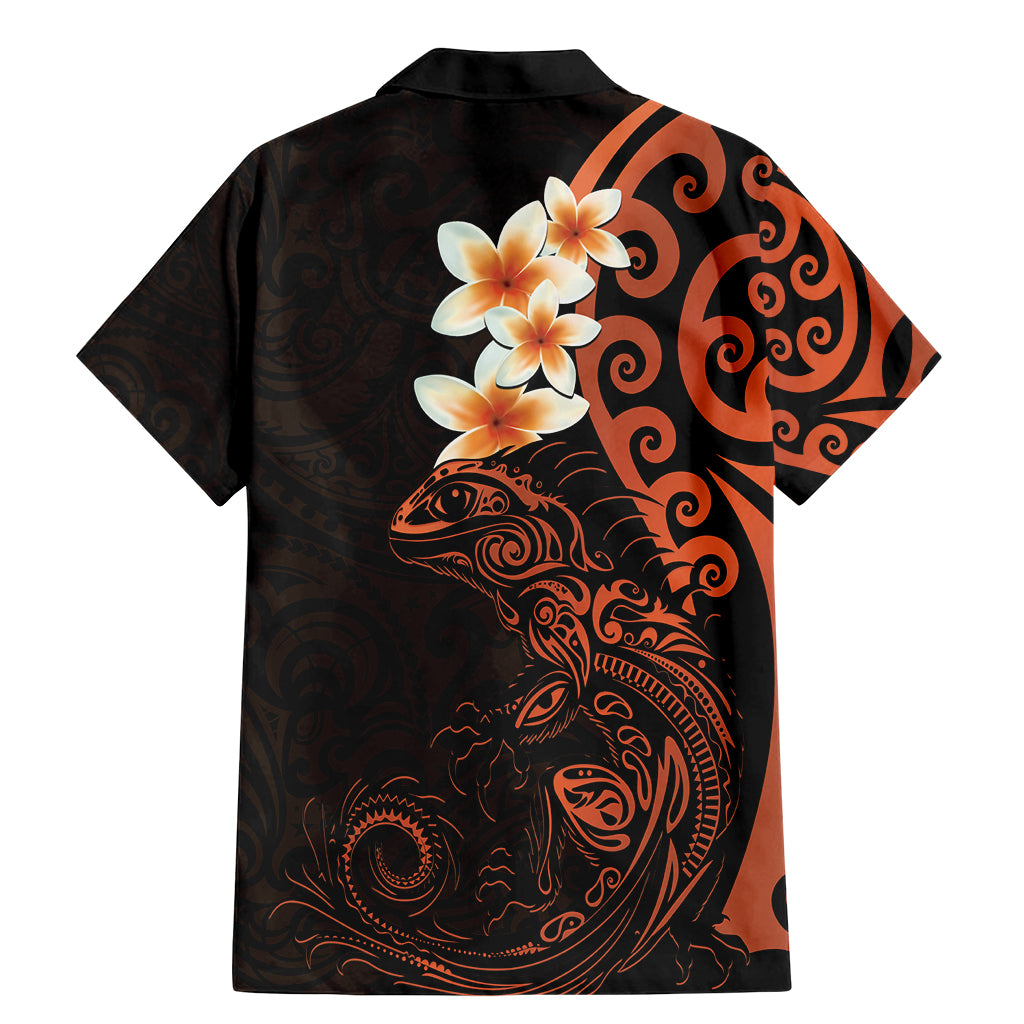 New Zealand Tuatara Plumeria Family Matching Mermaid Dress and Hawaiian Shirt Maori Orange Koru Tribal Tattoo