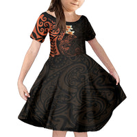 New Zealand Tuatara Plumeria Family Matching Tank Maxi Dress and Hawaiian Shirt Maori Orange Koru Tribal Tattoo