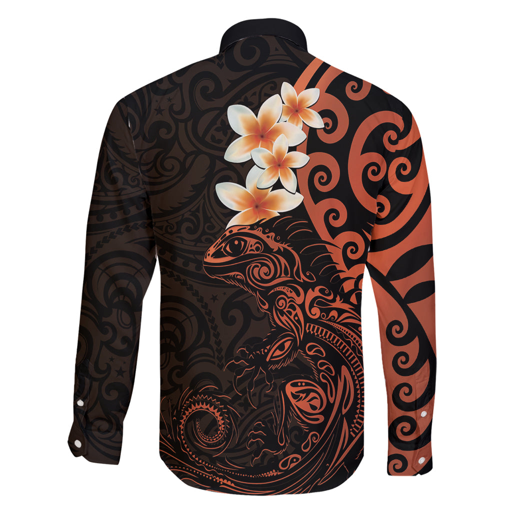 New Zealand Tuatara Plumeria Family Matching Tank Maxi Dress and Hawaiian Shirt Maori Orange Koru Tribal Tattoo