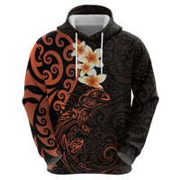 New Zealand Tuatara Plumeria Hoodie Maori Orange Koru Tribal Tattoo