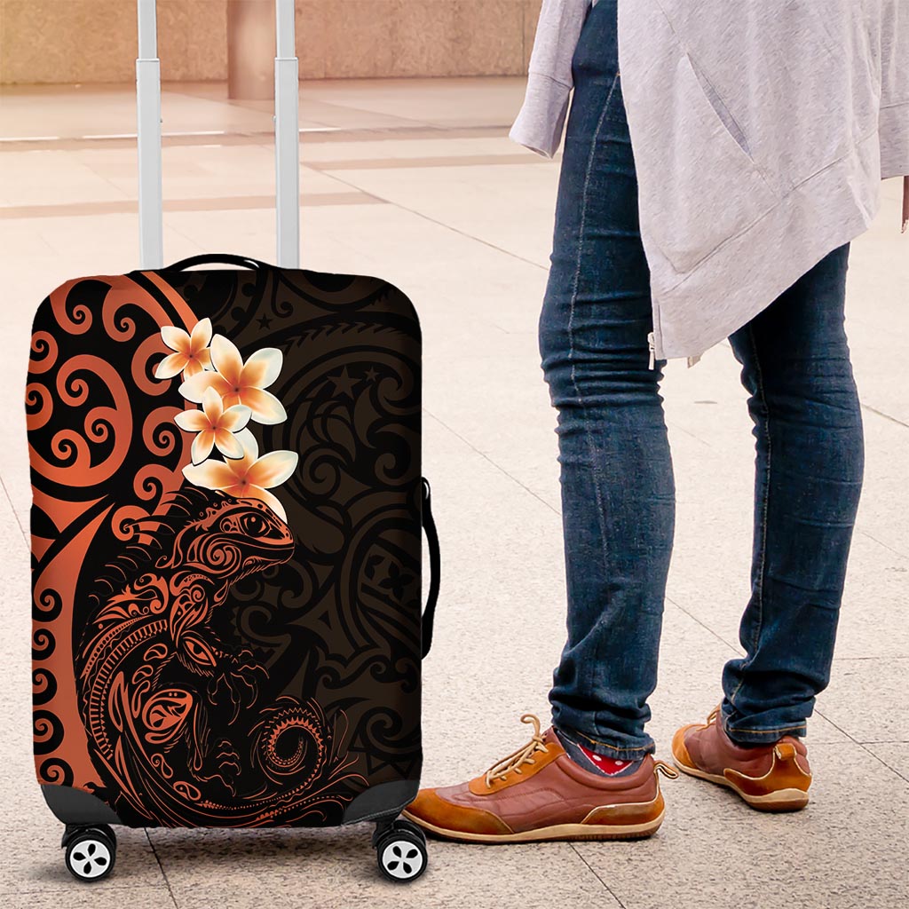 New Zealand Tuatara Plumeria Luggage Cover Maori Orange Koru Tribal Tattoo