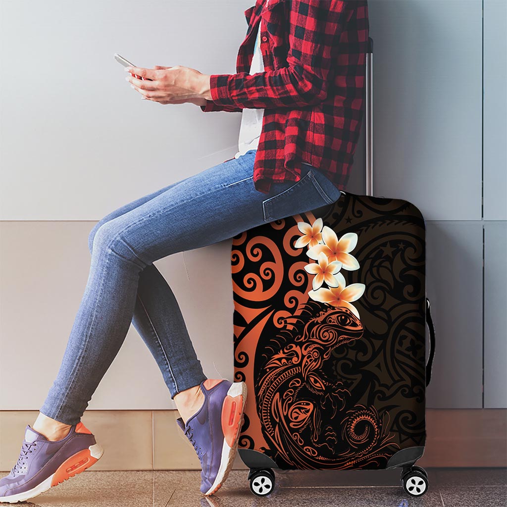 New Zealand Tuatara Plumeria Luggage Cover Maori Orange Koru Tribal Tattoo