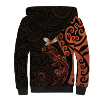 New Zealand Tuatara Plumeria Sherpa Hoodie Maori Orange Koru Tribal Tattoo