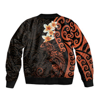New Zealand Tuatara Plumeria Sleeve Zip Bomber Jacket Maori Orange Koru Tribal Tattoo
