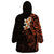 New Zealand Tuatara Plumeria Wearable Blanket Hoodie Maori Orange Koru Tribal Tattoo