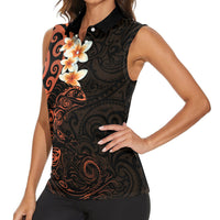 New Zealand Tuatara Plumeria Women Sleeveless Polo Shirt Maori Orange Koru Tribal Tattoo