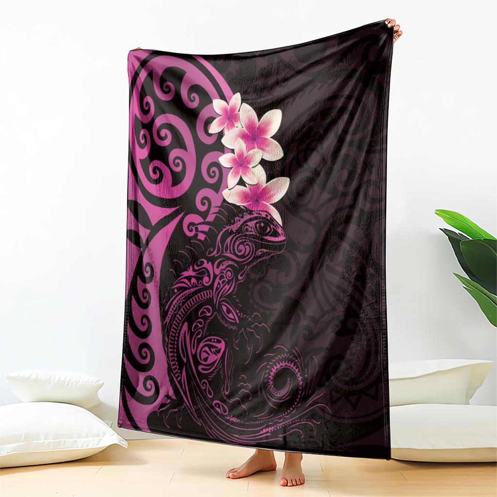 New Zealand Tuatara Plumeria Blanket Maori Pink Koru Tribal Tattoo