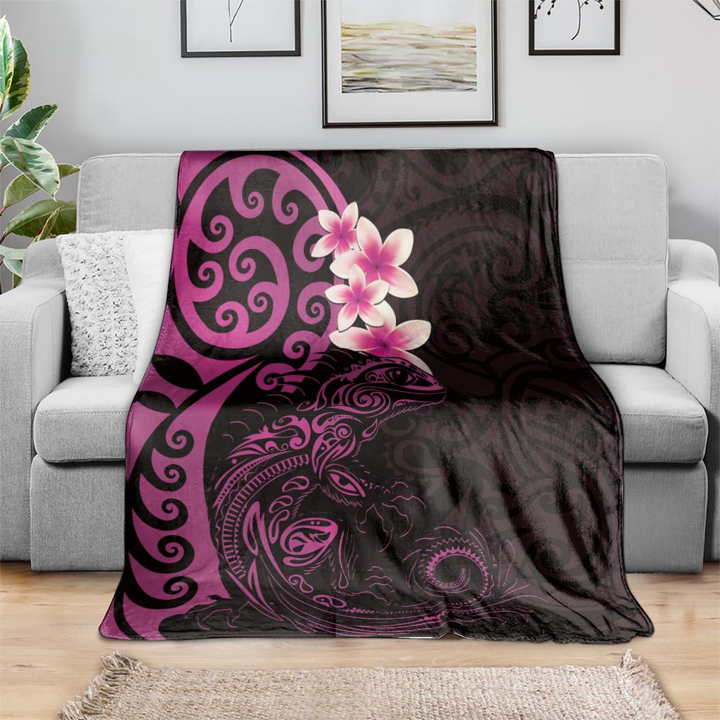 New Zealand Tuatara Plumeria Blanket Maori Pink Koru Tribal Tattoo