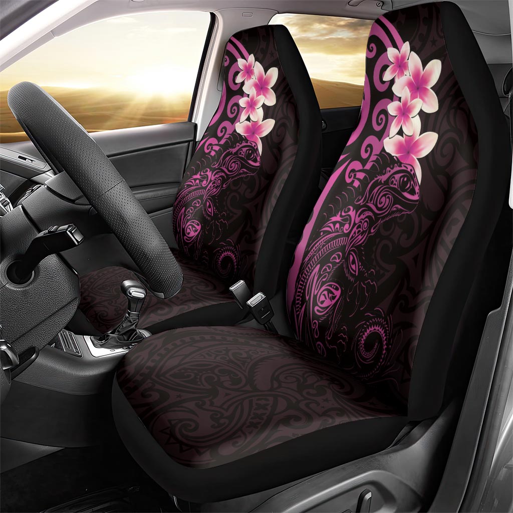 New Zealand Tuatara Plumeria Car Seat Cover Maori Pink Koru Tribal Tattoo