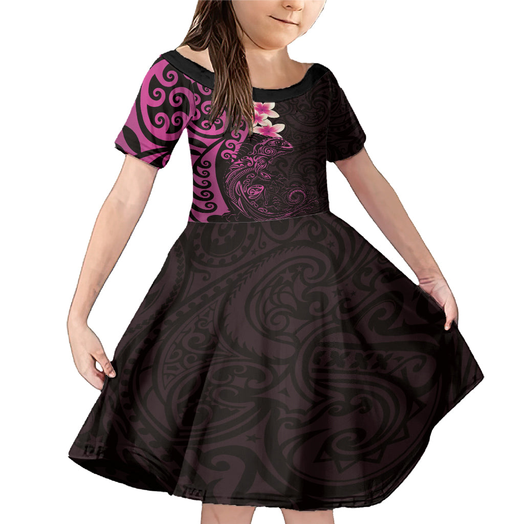 New Zealand Tuatara Plumeria Family Matching Mermaid Dress and Hawaiian Shirt Maori Pink Koru Tribal Tattoo