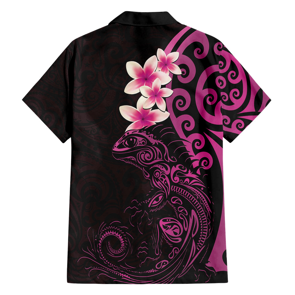 New Zealand Tuatara Plumeria Family Matching Tank Maxi Dress and Hawaiian Shirt Maori Pink Koru Tribal Tattoo